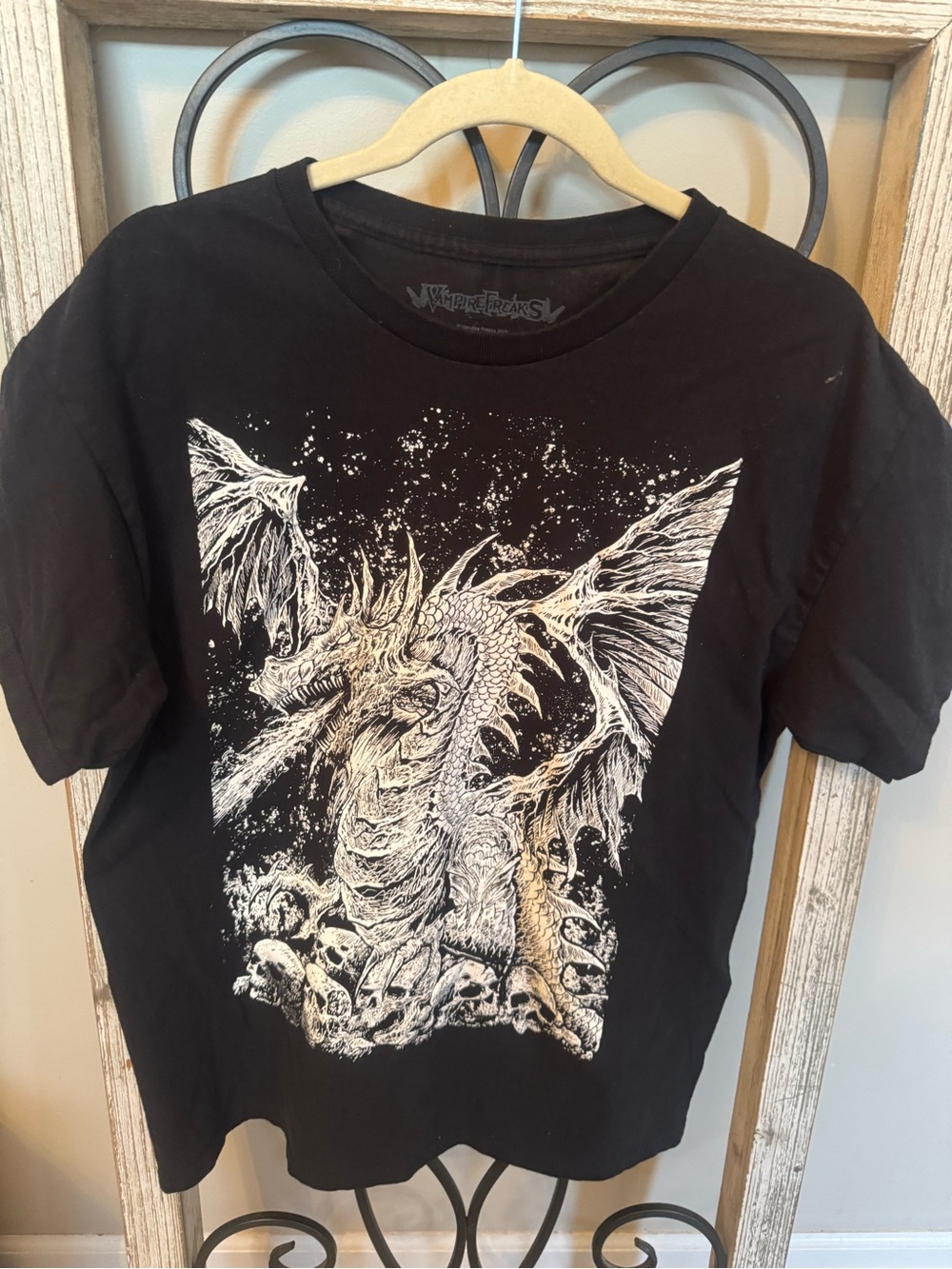 VampireFreaks Dragon Skulls‎ Graphic T Shirt Black Double Sided Goth Large